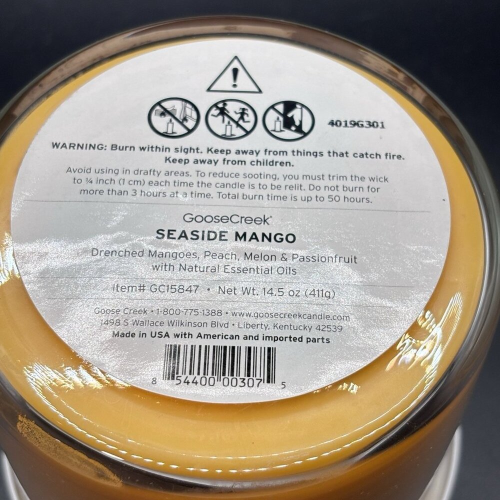 Goose Creek Seaside Mango 3 Wick 14.5 oz Jar Candle Lid Tropical Fruity Beach - Picture 8 of 11